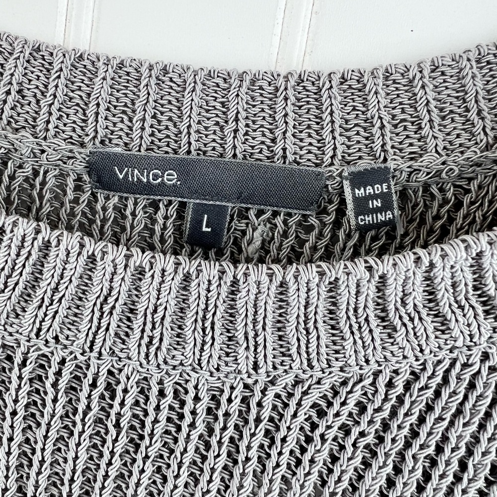 Vince NWT Open Knit Grey Sweater Top - Short Batwing Sleeve - Size L Large - Picture 2 of 7